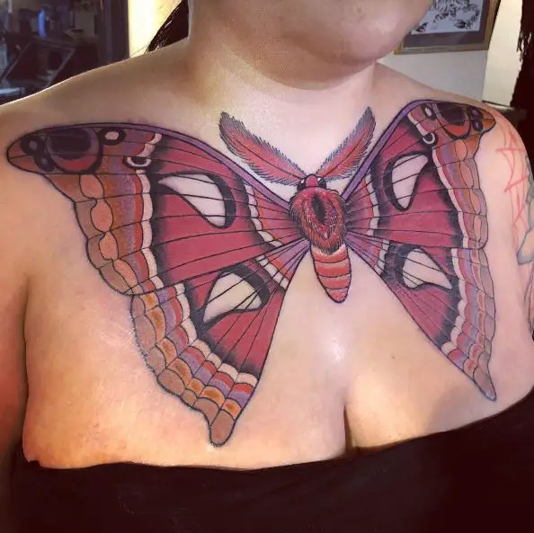 Red Moth Chest Tattoo