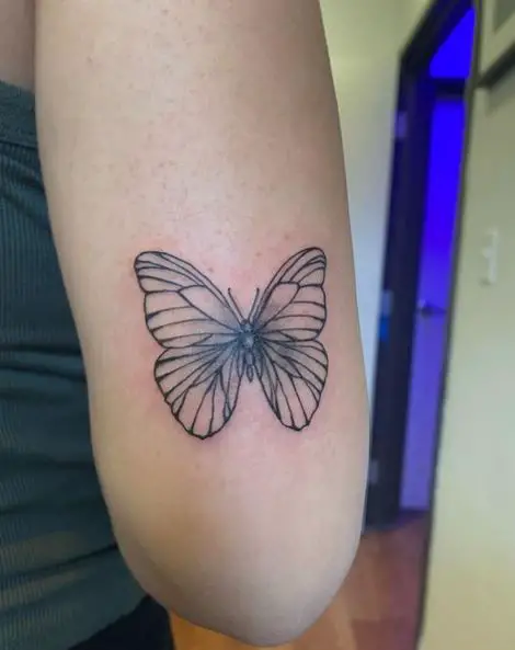 Grey Butterfly Elbow Tattoo