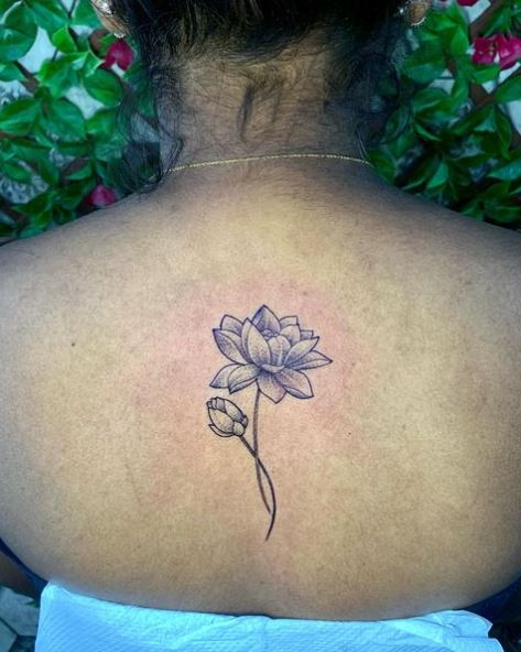 Shaded Lotus Flower Spine Tattoo