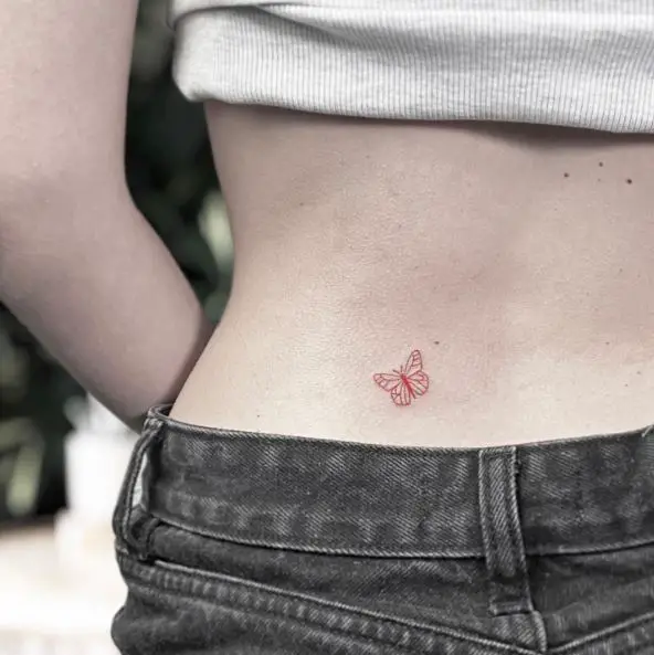 Minimalistic Red Lower Back Tattoo