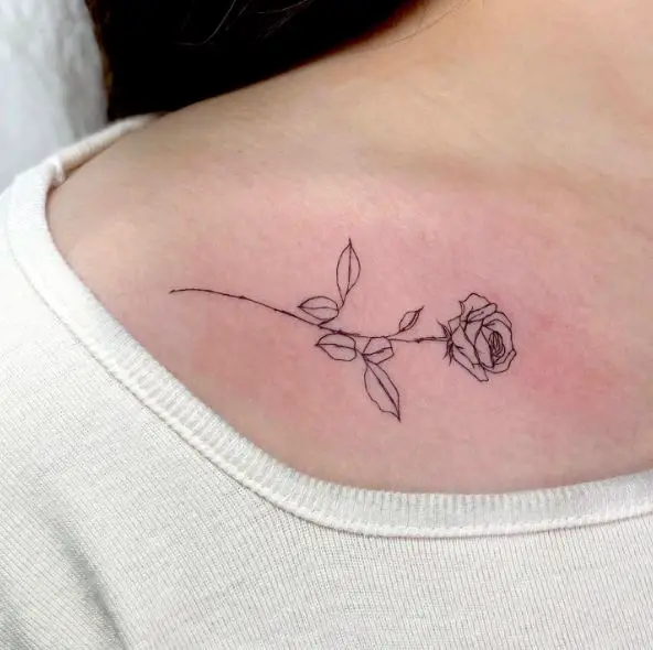 Thin Lined Rose on Shoulder Tattoo