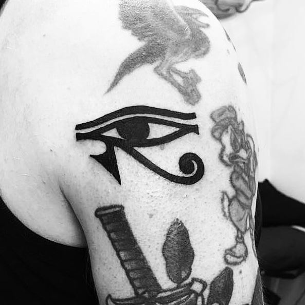 Blackwork Eye of Horus Shoulder Tattoo