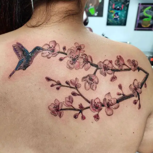 Hummingbird and Flowers Tattoo