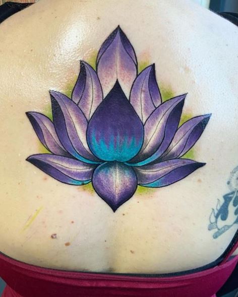 Violet Lotus Flower Back Tattoo