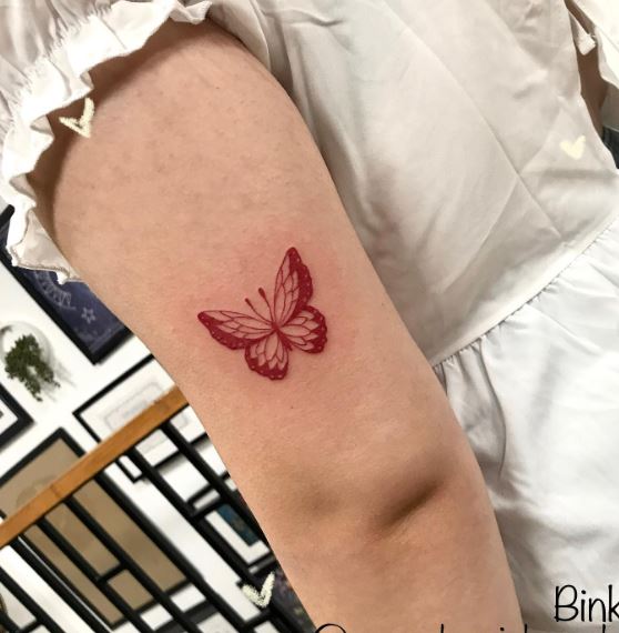 Red Butterfly Upper Arm Tattoo