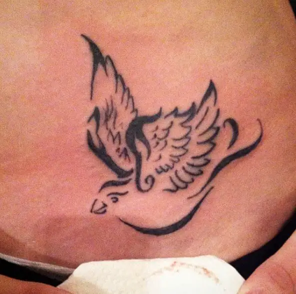 Small Flying Sparrow Belly Tattoo