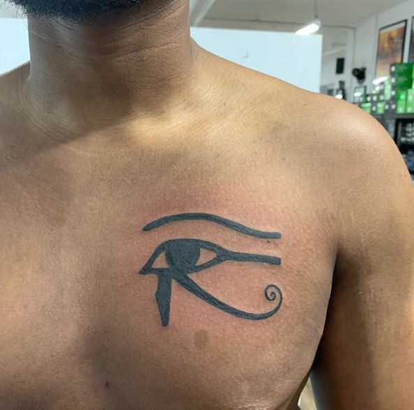 Big Grey Eye of Horus Chest Tattoo