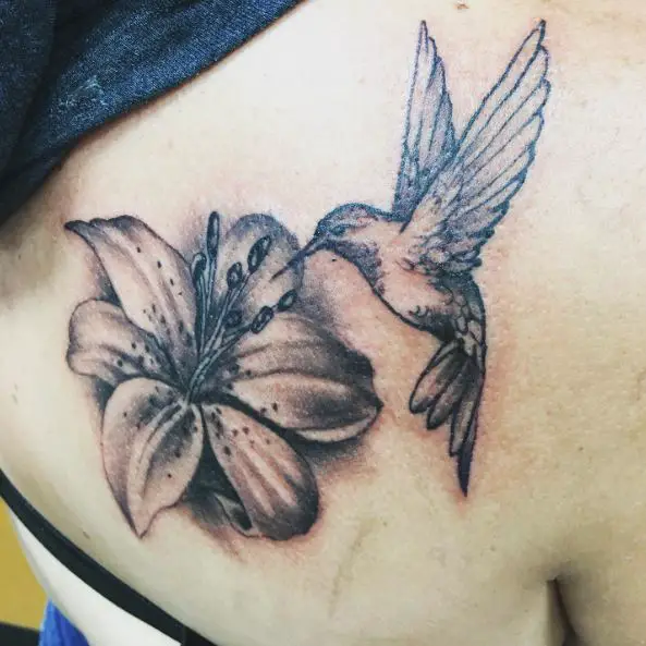 Lily Flower and Hummingbird Tattoo