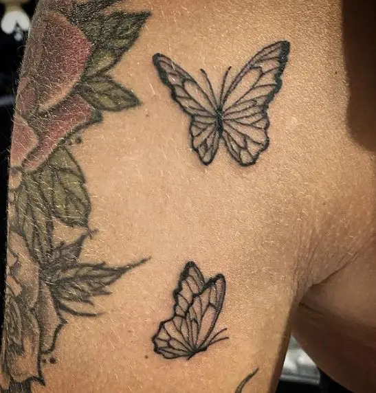 Rose and Butterflies Leg Tattoo
