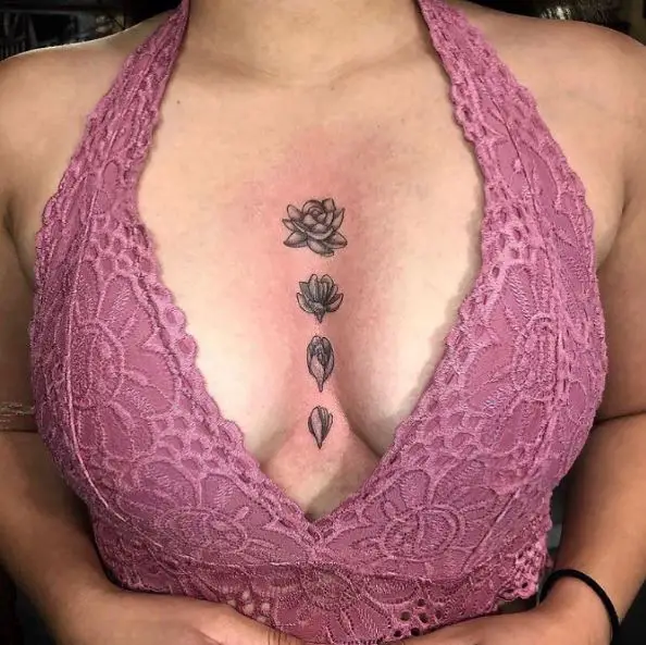 Growing Phases Lotus Flower Chest Tattoo