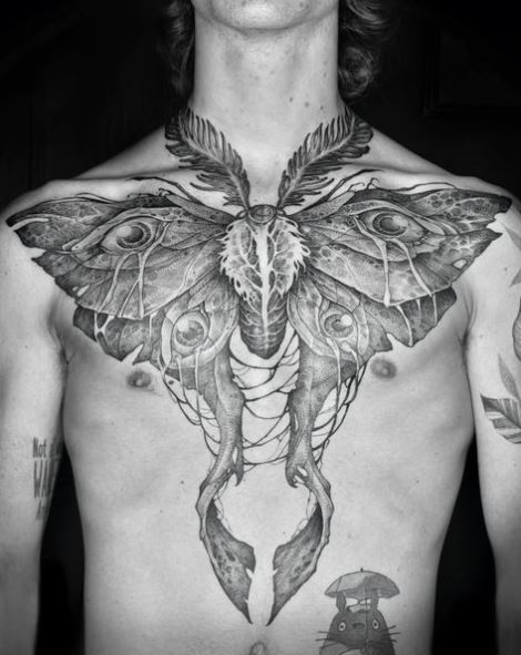 Dark Moth Upper Body Tattoo