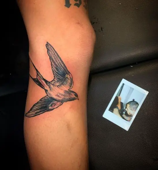 Realistic Sparrow Knee Tattoo
