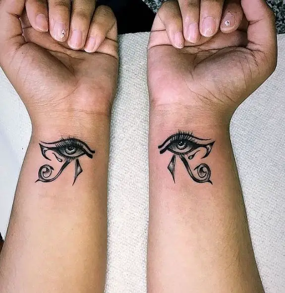 Black & Grey Eye of Horus with Tear Wrists Tattoo