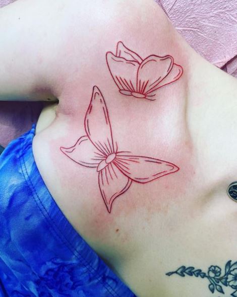 Red Butterflies Shoulder Tattoo