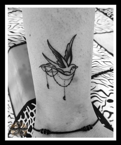 Small Chains on Little Swallow Ankle Tattoo