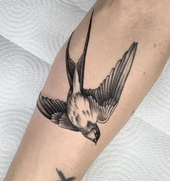 Black and Grey Sparrow Forearm Tattoo