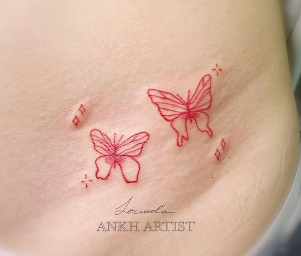 Stars and Butterflies Belly Tattoo