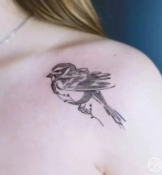 Shaded Sparrow Shoulder Tattoo