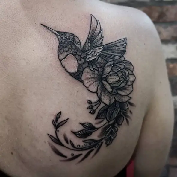 Lotus and Hummingbird Tattoo on Back