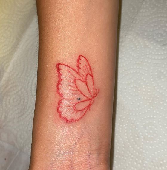 Red Butterfly Wrist Tattoo