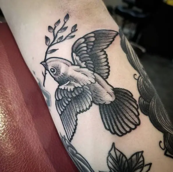 Sparrow with Branch Arm Tattoo