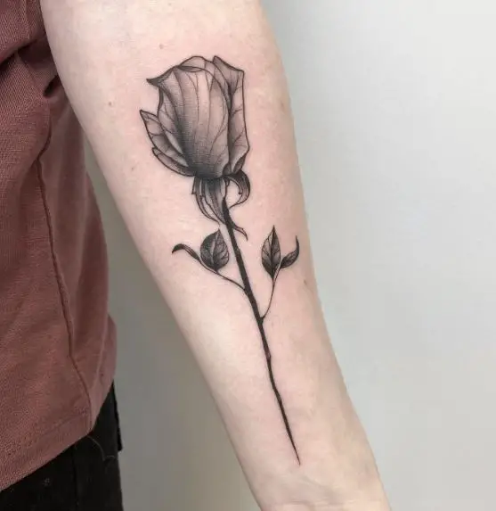 Big Rose Bud Forearm Tattoo