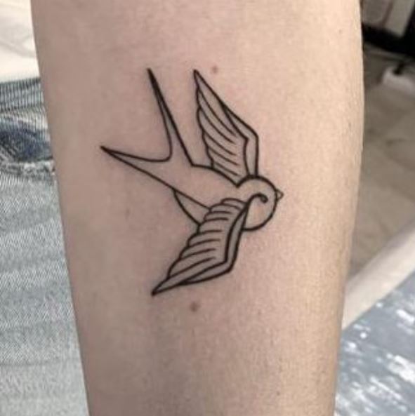 Black Lined White Swallow Arm Tattoo