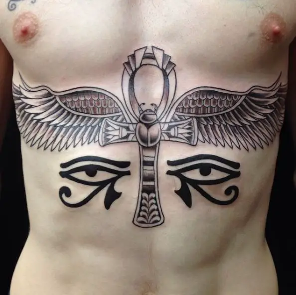 Ankh Symbol with Wings and Eye of Horus Tattoo