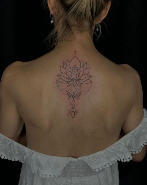 Symmetrical Lotus Flower Back Tattoo