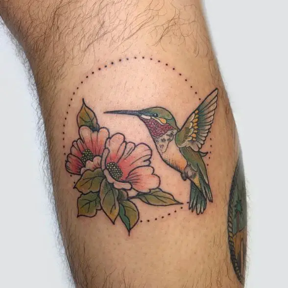 Colored Lotus and Hummingbird Tattoo