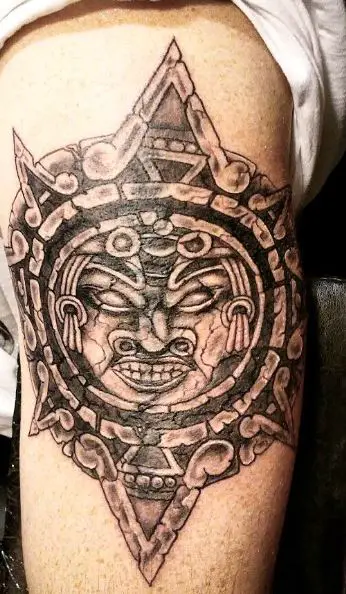 Big Black Mayan Sun Arm Tattoo