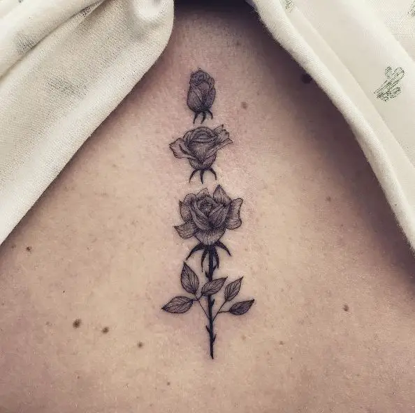 Shaded Rose Bud to Flower Cycle Tattoo