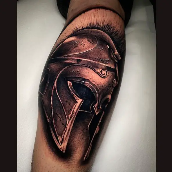 Realistic Spartan Helmet Tattoo