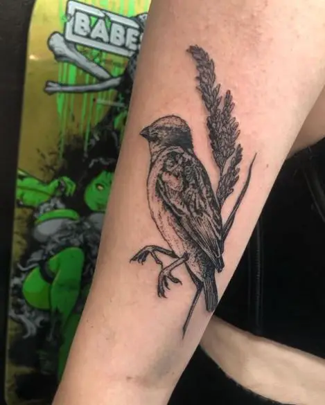 Wild grass and Sparrow Arm Tattoo