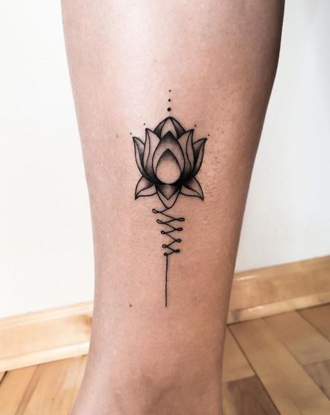 Black and Grey Lotus Flower Ankle Tattoo