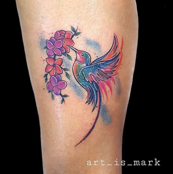 Flower and Hummingbird Tattoo in Abstract