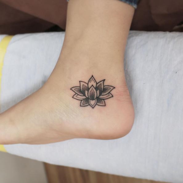 Shaded Lotus Flower Heel Tattoo