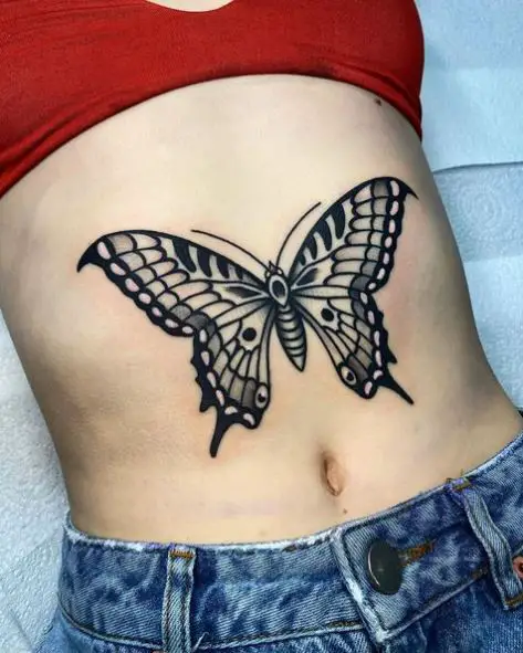 Black Butterfly Belly Tattoo