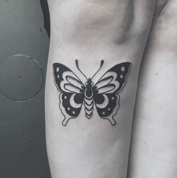 Dark Grey Butterfly Leg Tattoo