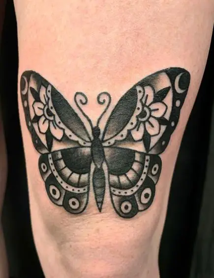 Black Butterfly Knee Tattoo