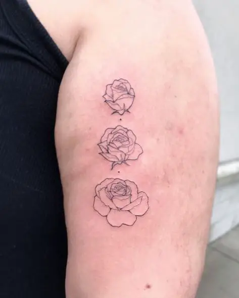 Little Roses in Stages of Bloom Biceps Tattoo