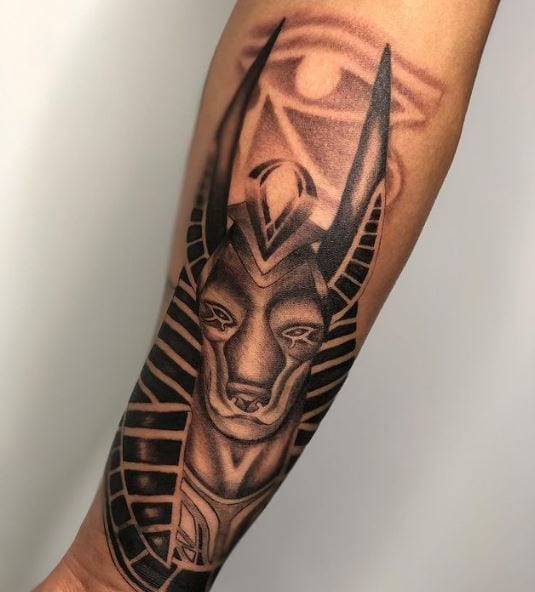 Anubis and Eye of Horus Arm Tattoo