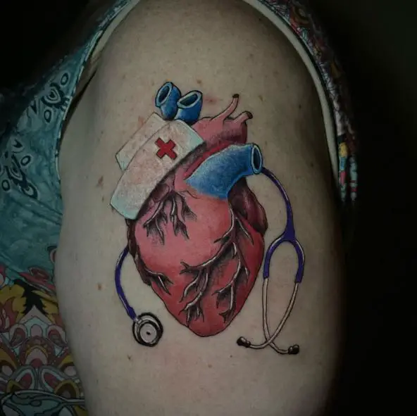 Colored Stethoscope and Hearth Tattoo
