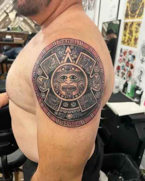 Center of Mayan Calendar Shoulder Tattoo