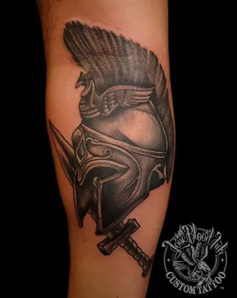 Grey Sward and Spartan Helmet Tattoo