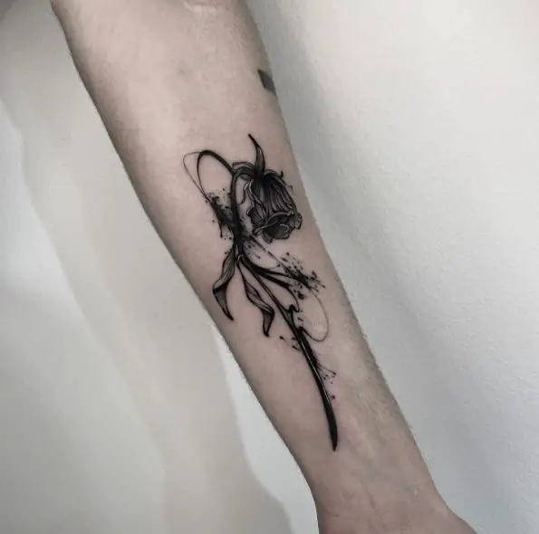 Black & Grey Dead Rose Forearm Tattoo