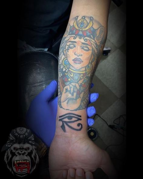 Egyptian Queen and Eye of Horus Forearm Tattoo