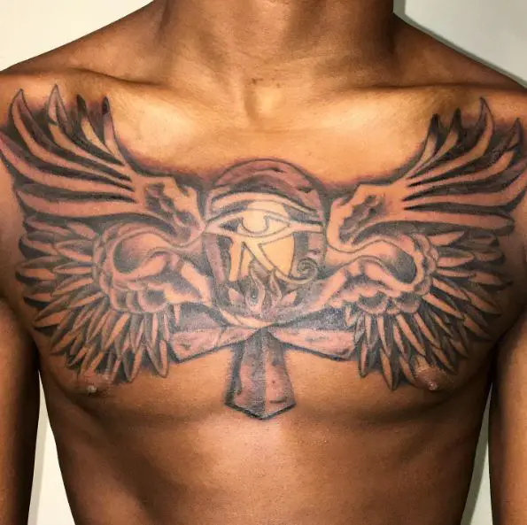 Big Ankh with Wings and Eye of Horus Chest Tattoo