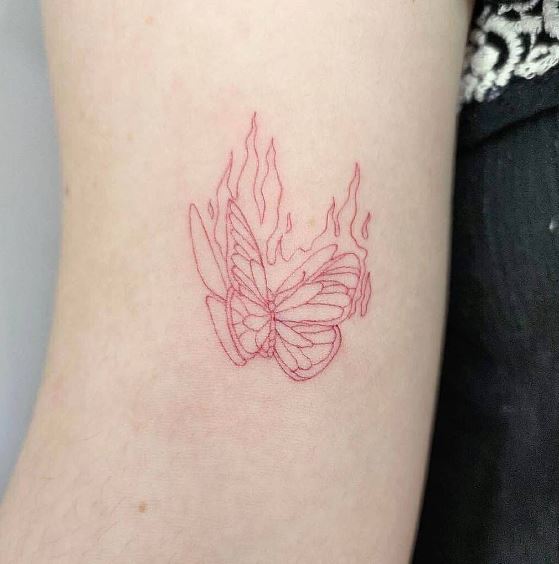 Red Butterfly on Fire Biceps Tattoo