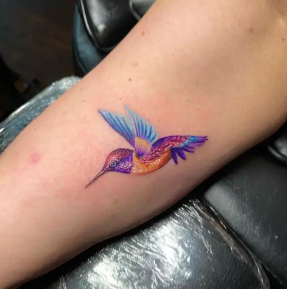 Small Colorful Hummingbird Tattoo